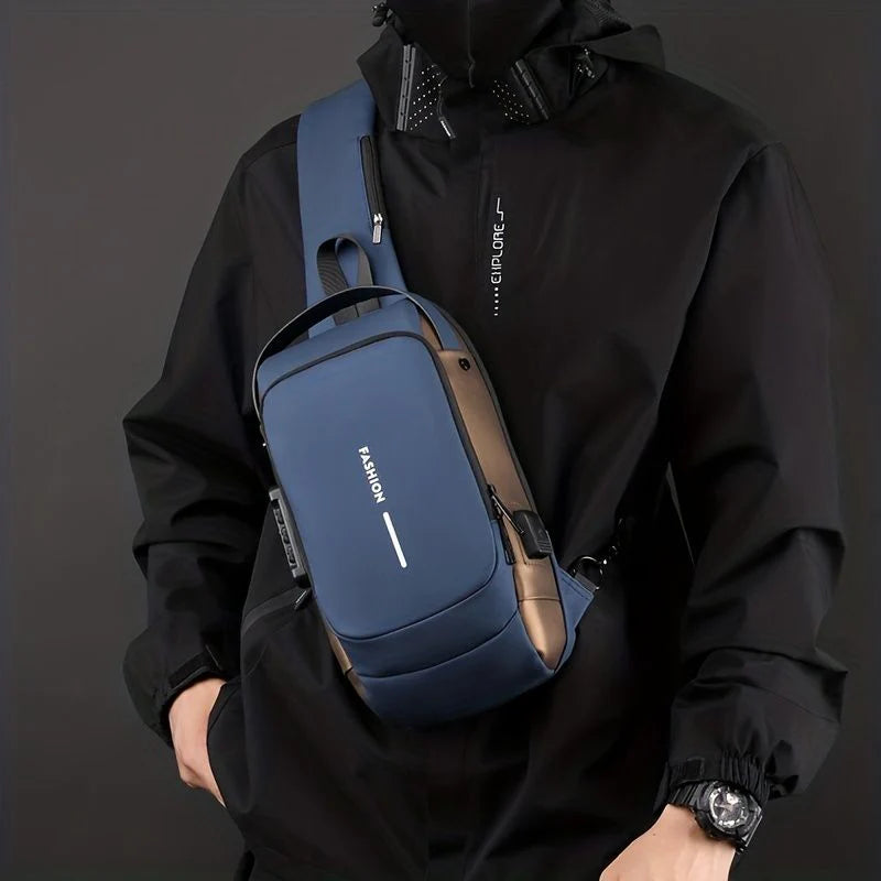 Blue & Brown | Multifunction Anti-Theft USB Charging Crossbody Shoulder Bag | Stylish, Secure, and Ready for Adventures