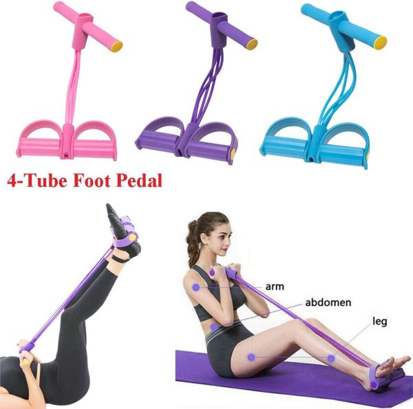 Tummy Trimmer | Foot Pedal Resistance Band Elastic Sit-up Pull Rope | Yoga Fitness Gym | Elastic Pull Ropes | Random Colors